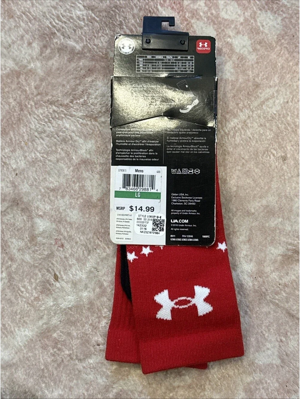 Under Armour UA Unrivaled Crew Socks Wicking Anti-Odor SZ L FITS SHOE 9-12.5